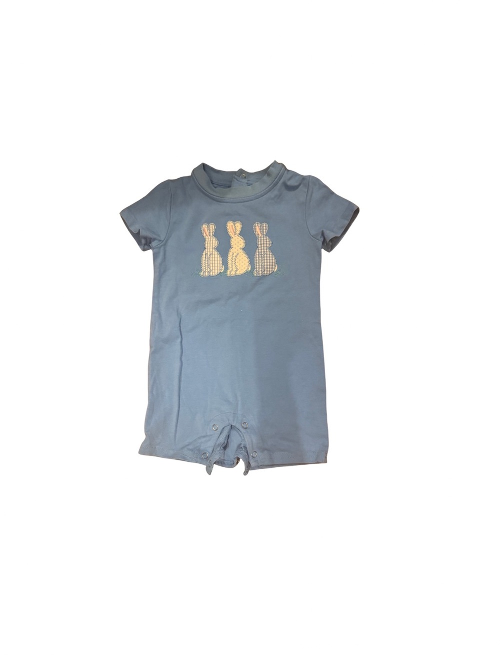 Jellybean Blue Baby Easter Romper with Bunny Appliqués